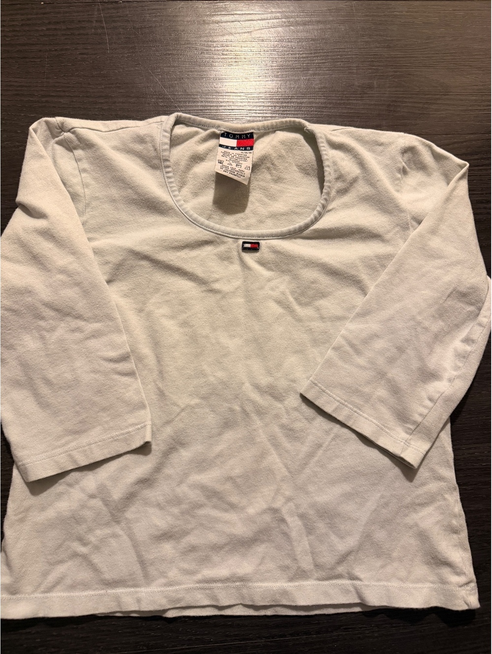 Vtg 90s Tommy Jeans White Scoop Neck 3/4 Sleeve Top M